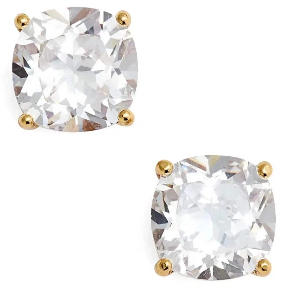 Kate Spade New York Mini Small Square Studs Earrings Clear Gold